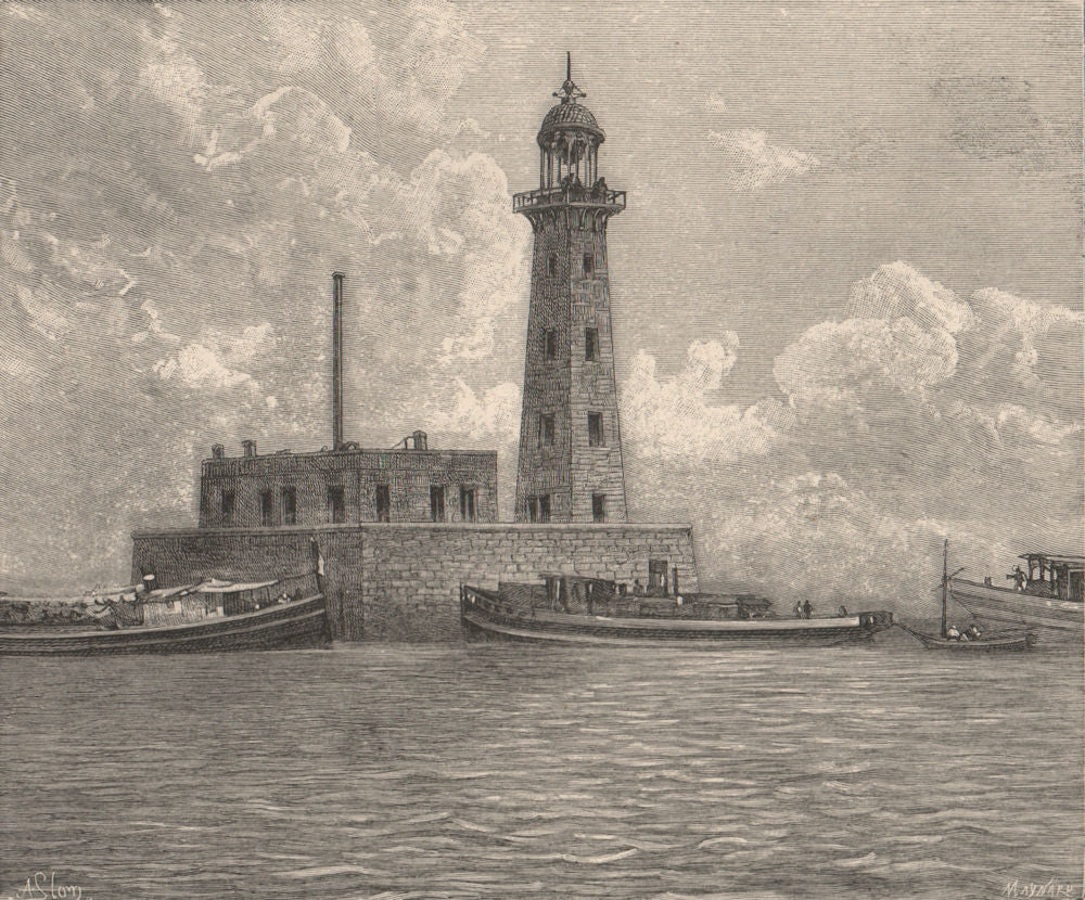 Chicago water-works, Lake Michigan. Illinois 1885 old antique print picture